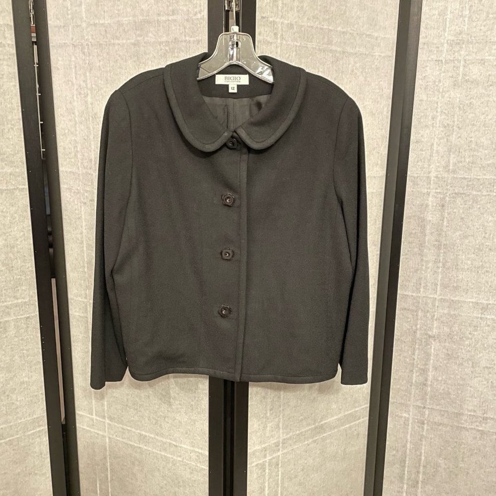 Bigio Collection Black Flower Button Wool Blazer - image 1